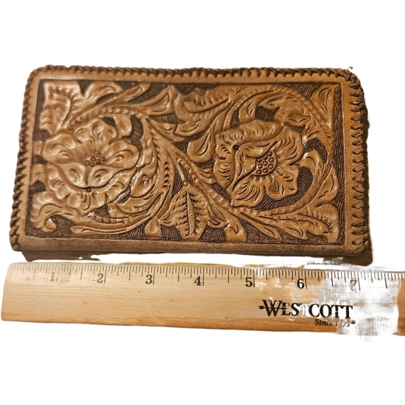 👛 Wallet Hand Tooled Brown Leather  with Rodeo Design - Picture 5 of 5